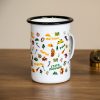 metalno-golyamo-kanche-za-planina-kenche Metal enamel camping mug with Bulgarian mountain-themed illustrations, including Vitosha, Rila, Pirin, Rhodope, and Stara Planina