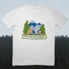 organichen-pamuk-teniska-byala-stara-planina White unisex T-shirt featuring an illustration of Stara Planina mountains, trees, a house, and the text "Стара Планина" in Cyrillic.