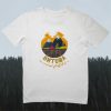 organichen-pamuk-teniska-byala-vitosha White unisex T-shirt featuring an illustration of Vitosha mountain, pine trees, a small house, and the text "Витоша" in Cyrillic.