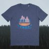 teniska-za-planina-siva-rila Dark gray unisex T-shirt featuring an illustration of Rila mountain, pine trees, a river, and the text "Рила" in Cyrillic.