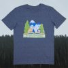 teniska-za-planina-siva-stara-planina-balkan Dark gray unisex T-shirt featuring an illustration of Stara Planina mountains, trees, a book, and the text "Стара планина" in Cyrillic.