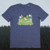 Dark gray unisex T-shirt featuring an illustration of Strandzha mountain, green hills, trees, clouds, and the text "Странджа" in Cyrillic.