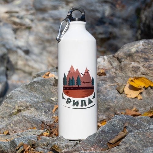 butilka-za-voda-prehodi-rila Lightweight 800ml aluminum bottle with a Rila Mountain-inspired design. Durable, portable, and equipped with a carabiner for easy carrying.