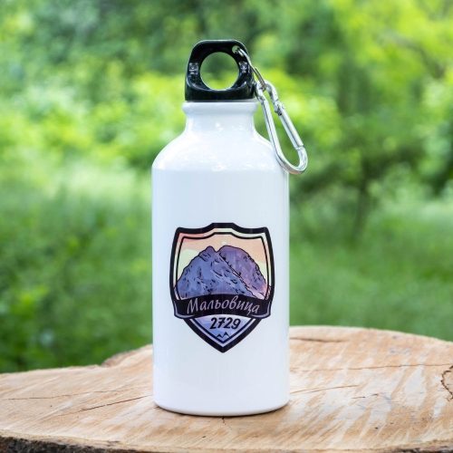 termo-butilka-za-planina-metalna-malyovitsa Lightweight 400ml aluminum bottle featuring Malyovitsa Peak design, ideal for hiking and everyday use.