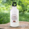 termo-butilka-za-planina-metalna-rodopi Lightweight 400ml aluminum water bottle featuring an inspiring quote about the Rhodope Mountains, with a carabiner for easy attachment.