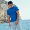 Man wearing royal blue cotton t-shirt, promotional apparel suitable for custom printing and embroidery