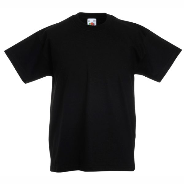 Kids black cotton t-shirt for custom printing, embroidery and promotional branding, 165 g/m²