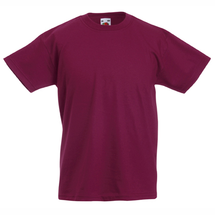 Kids burgundy cotton t-shirt for custom printing, embroidery and promotional branding, 165 g/m²