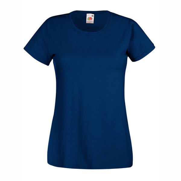 Women's navy blue cotton t-shirt with fitted silhouette for custom printing, embroidery and promotional branding, 165 g/m²