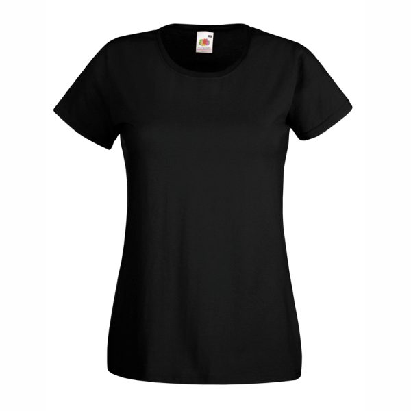 Women's black cotton t-shirt with fitted silhouette for custom printing, embroidery and promotional branding, 165 g/m²