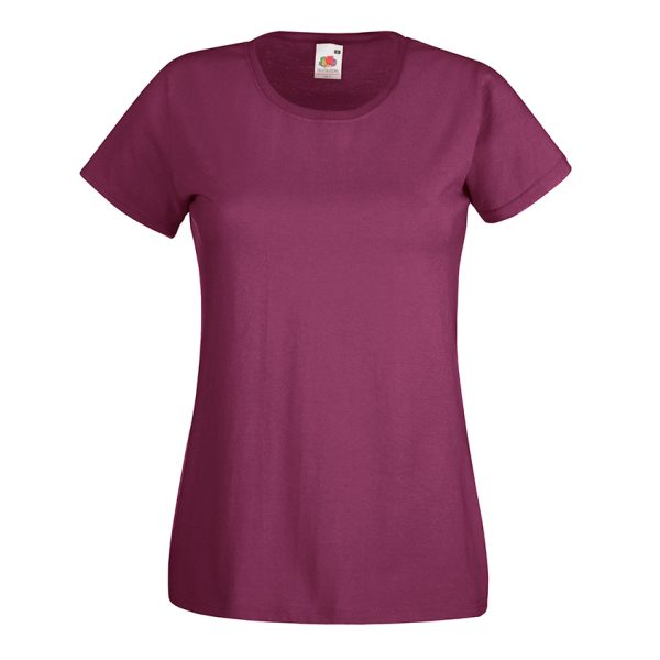 Women's burgundy cotton t-shirt with fitted silhouette for custom printing, embroidery and promotional branding, 165 g/m²