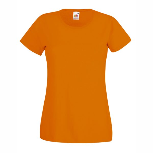 Women's orange cotton t-shirt with fitted silhouette for custom printing, embroidery and promotional branding, 165 g/m²