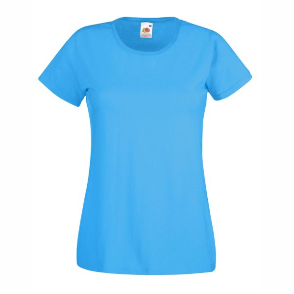 Women's azure blue cotton t-shirt with fitted silhouette for custom printing, embroidery and promotional branding, 165 g/m²