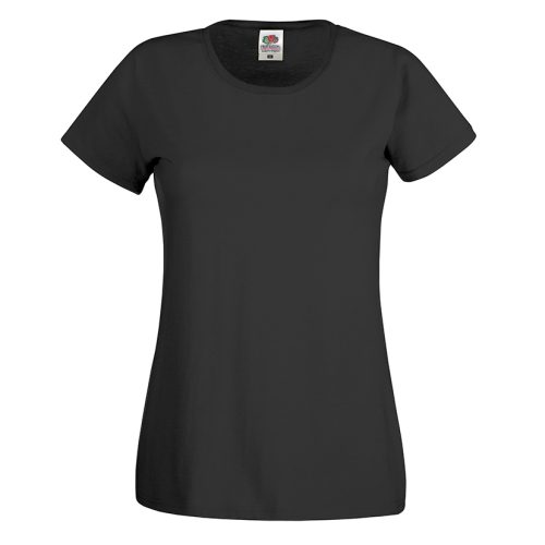 Women's premium black cotton t-shirt with fitted silhouette for custom printing, embroidery and corporate branding