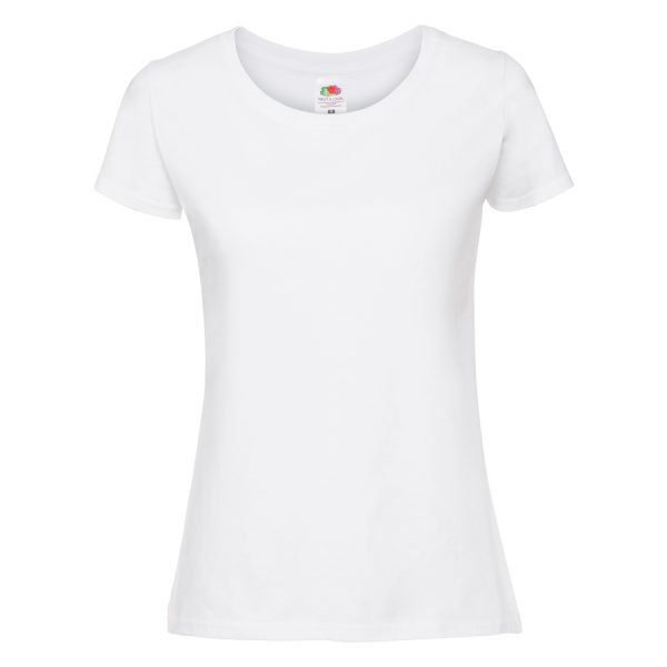 Women's white cotton t-shirt with fitted silhouette for custom printing, embroidery and promotional branding, 195 g/m²