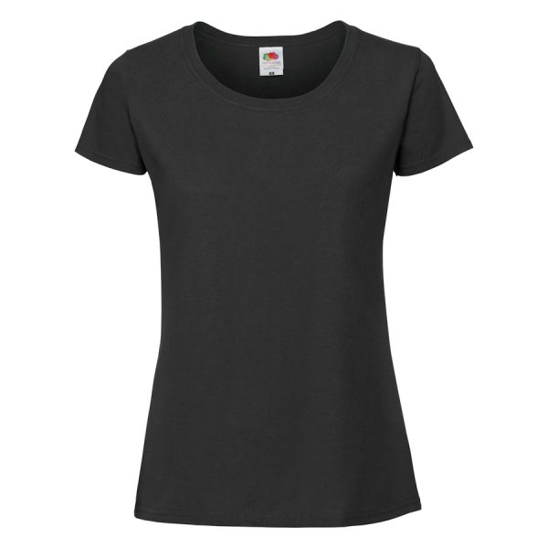 Women's black cotton t-shirt with fitted silhouette for custom printing, embroidery and promotional branding, 195 g/m²