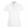 damska-byala-polo-teniska-100-pamuk-za-brandirane Women's white 100% cotton polo shirt for corporate workwear, branding, embroidery, DTF printing and promotional campaigns.