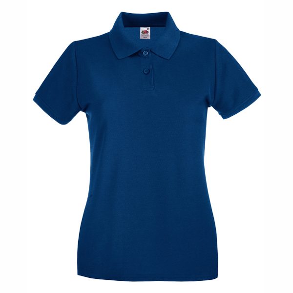 damska-tumnosinya-polo-teniska-100-pamuk-za-brandirane Women's navy blue 100% cotton polo shirt for corporate workwear, branding, embroidery, DTF printing and promotional campaigns.