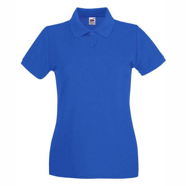 damska-royal-blue-polo-teniska-100-pamuk-za-brandirane Women's Royal Blue 100% cotton polo shirt for corporate workwear, branding, embroidery, DTF printing and promotional clothing.