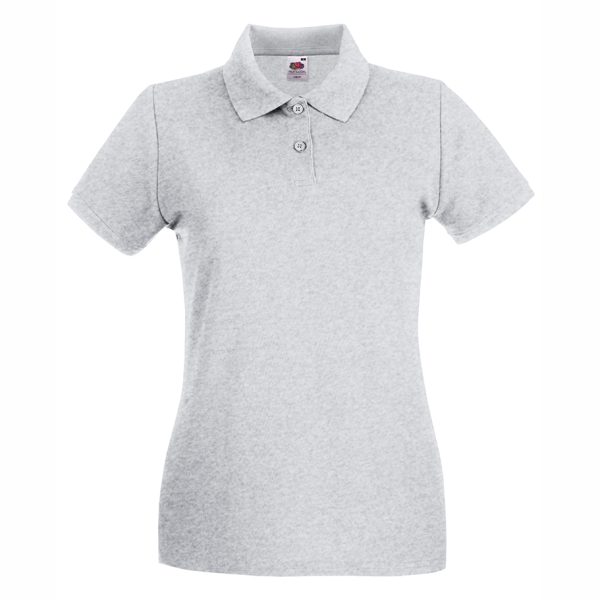 damska-heather-grey-polo-teniska-100-pamuk-za-brandirane Women's Heather Grey 100% cotton polo shirt for corporate workwear, branding, embroidery, DTF printing and promotional clothing.