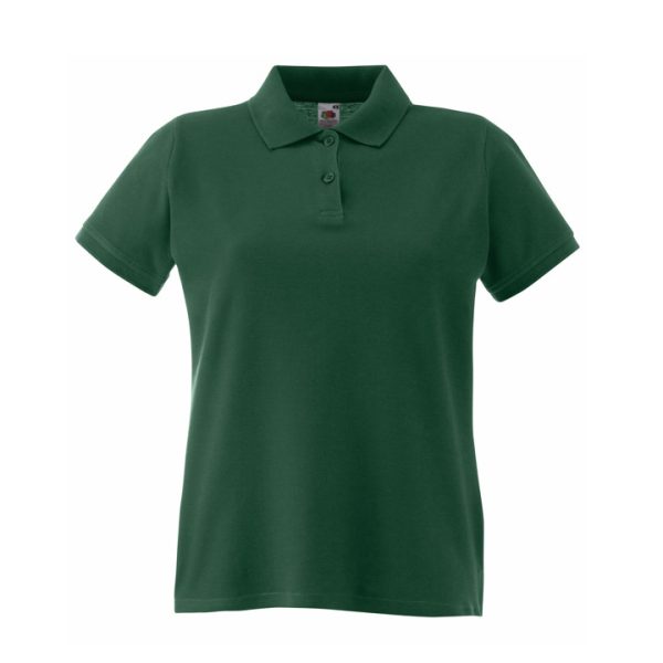damska-forest-green-polo-teniska-100-pamuk-za-brandirane Women's Forest Green 100% cotton polo shirt for corporate workwear, branding, embroidery, DTF printing and promotional clothing.