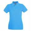 damska-azure-blue-polo-teniska-100-pamuk-za-brandirane Women's Azure Blue 100% cotton polo shirt with collar for corporate workwear, embroidery, DTF printing, branding and promotional apparel.