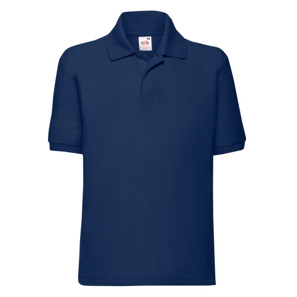 detska-tumnosinya-polo-teniska-s-yaka-60-pamuk-40-poliester Kids' navy polo shirt with collar made from 60% cotton and 40% polyester for school uniforms, embroidery, custom printing and team apparel.