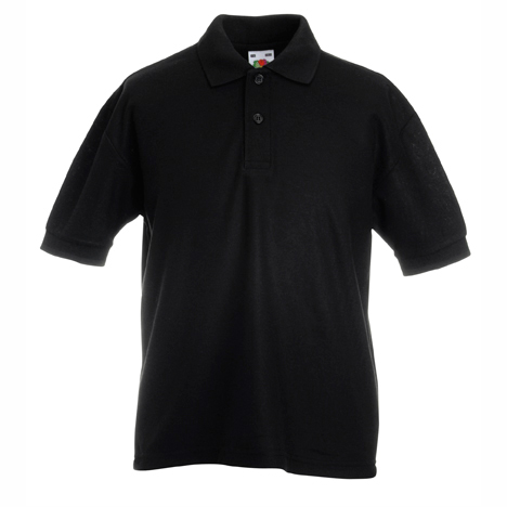 detska-cherna-polo-teniska-s-yaka-60-pamuk-40-poliester Kids' black polo shirt with collar made from 60% cotton and 40% polyester for school uniforms, embroidery, custom printing and team apparel.