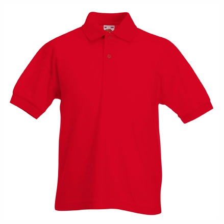detska-chervena-polo-teniska-s-yaka-60-pamuk-40-poliester Kids' red polo shirt with collar made from 60% cotton and 40% polyester for school uniforms, embroidery, custom printing and team apparel.