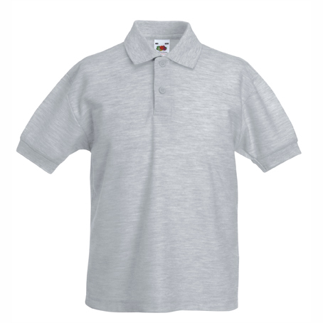 detska-heather-grey-polo-teniska-s-yaka-60-pamuk-40-poliester Kids' Heather Grey polo shirt with collar made from 60% cotton and 40% polyester for school uniforms, embroidery, custom printing and team apparel.