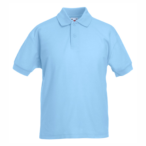 detska-sky-blue-polo-teniska-s-yaka-60-pamuk-40-poliester Kids' Sky Blue polo shirt with collar made from 60% cotton and 40% polyester for school uniforms, embroidery, custom printing and team apparel.