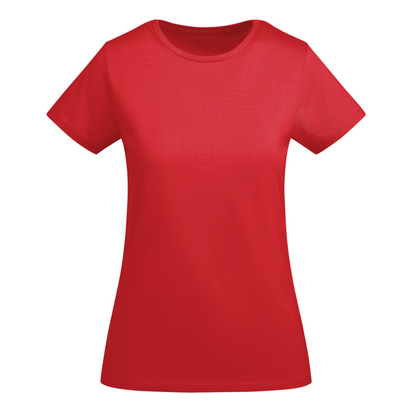 Women's red organic cotton t-shirt 175 g/m² premium quality made from 100% organic cotton for custom printing branding and promotional apparel