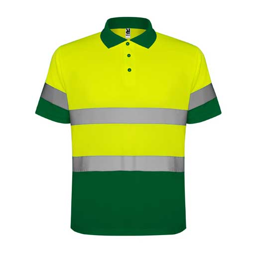 svetlootrazitelna-polo-teniska-green-yellow-neon High visibility green and fluorescent yellow polo shirt with reflective bands designed for safety workwear and outdoor use