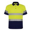 svetlootrazitelna-polo-teniska-yellow-neon-navy High visibility yellow and navy polo shirt with reflective bands designed for safety workwear and outdoor industrial use