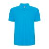 azure-blue-mazhka-polo-teniska-60-pamuk-40-poliester Azure blue polo shirt with classic collar made from 60 percent cotton and 40 percent polyester blend featuring a fresh and modern design