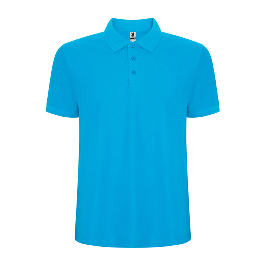 azure-blue-mazhka-polo-teniska-60-pamuk-40-poliester Azure blue polo shirt with classic collar made from 60 percent cotton and 40 percent polyester blend featuring a fresh and modern design