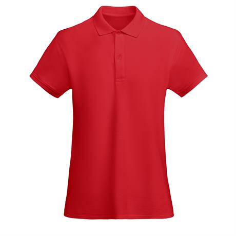 damska-premium-chervena-polo-teniska-organichen-pamuk-za-brandirane Women's premium red organic cotton polo shirt for corporate workwear, branding, embroidery, DTF printing and promotional campaigns.