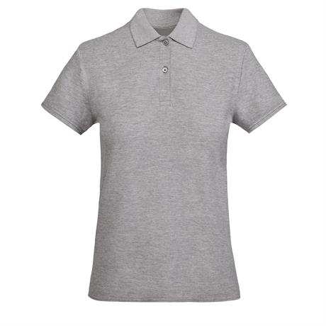 damska-premium-siv-melanj-polo-teniska-organichen-pamuk-za-brandirane Women's premium heather grey organic cotton polo shirt for corporate workwear, branding, embroidery, DTF printing and promotional campaigns.