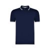 Premium men's deep navy cotton polo shirt with white contrast stripes on the collar and sleeves made from heavyweight 230 gsm cotton