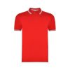 Premium men's red cotton polo shirt with white contrast stripes on the collar and sleeves made from heavyweight 230 gsm cotton