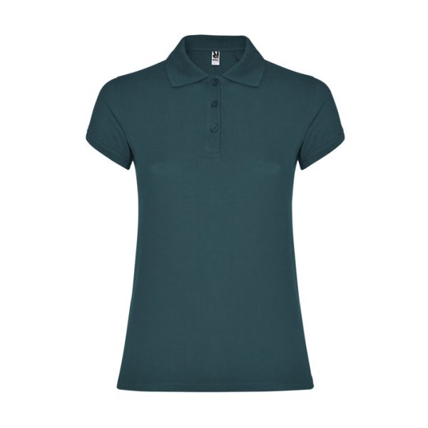 Women's storm blue cotton polo shirt 190 gsm for corporate workwear, branding, embroidery, DTF printing and promotional campaigns.