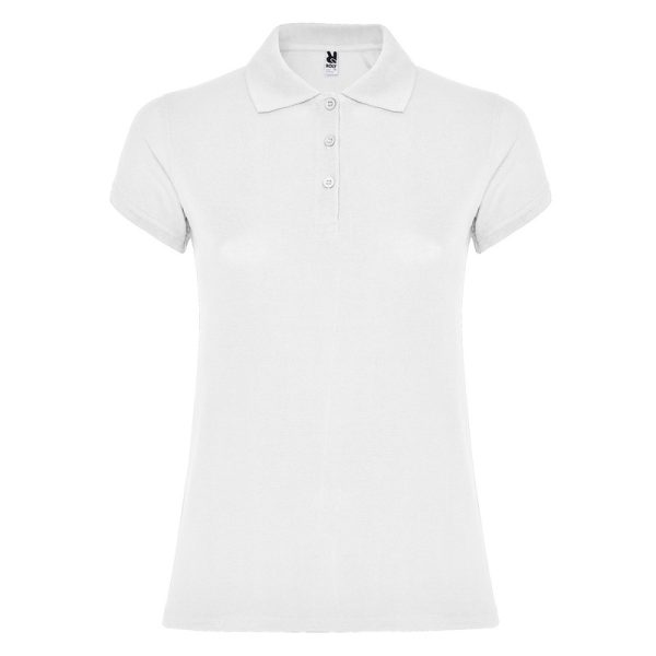 Women's white cotton polo shirt 190 gsm for corporate workwear, branding, embroidery, DTF printing and promotional campaigns.