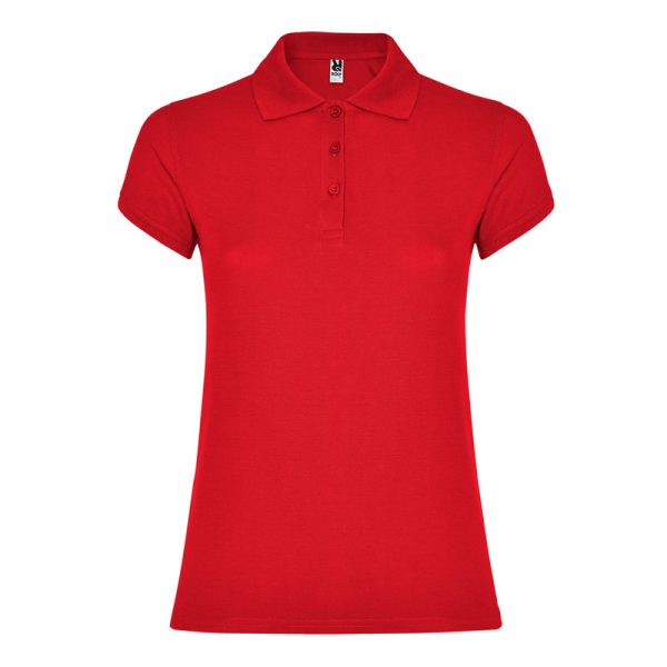 Women's red cotton polo shirt 190 gsm for corporate workwear, branding, embroidery, DTF printing and promotional campaigns.