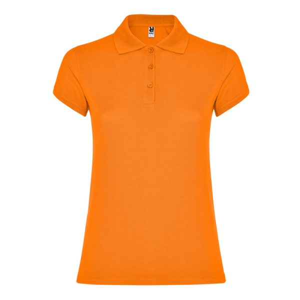 Women's orange cotton polo shirt 190 gsm for corporate workwear, branding, embroidery, DTF printing and promotional campaigns.