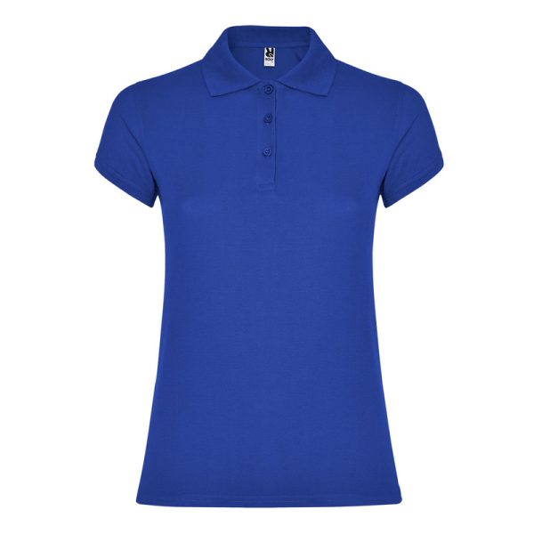 Women's royal blue cotton polo shirt 190 gsm for corporate workwear, branding, embroidery, DTF printing and promotional campaigns.