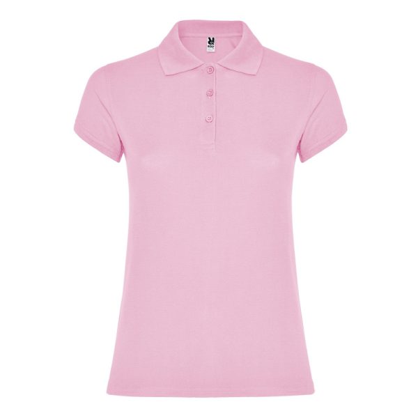 Women's light pink cotton polo shirt 190 gsm for corporate workwear, branding, embroidery, DTF printing and promotional campaigns.