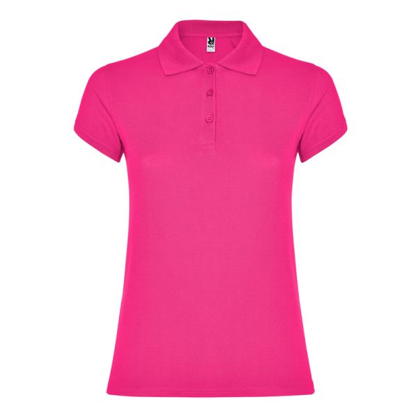 Women's fuchsia cotton polo shirt 190 gsm for corporate workwear, branding, embroidery, DTF printing and promotional campaigns.