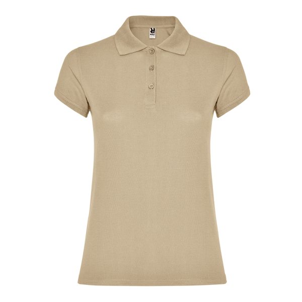 Women's natural beige cotton polo shirt 190 gsm for corporate workwear, branding, embroidery, DTF printing and promotional campaigns.