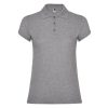 Women's heather grey cotton polo shirt 190 gsm for corporate workwear, branding, embroidery, DTF printing and promotional campaigns.