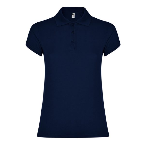 Women's deep navy cotton polo shirt 190 gsm for corporate workwear, branding, embroidery, DTF printing and promotional campaigns.
